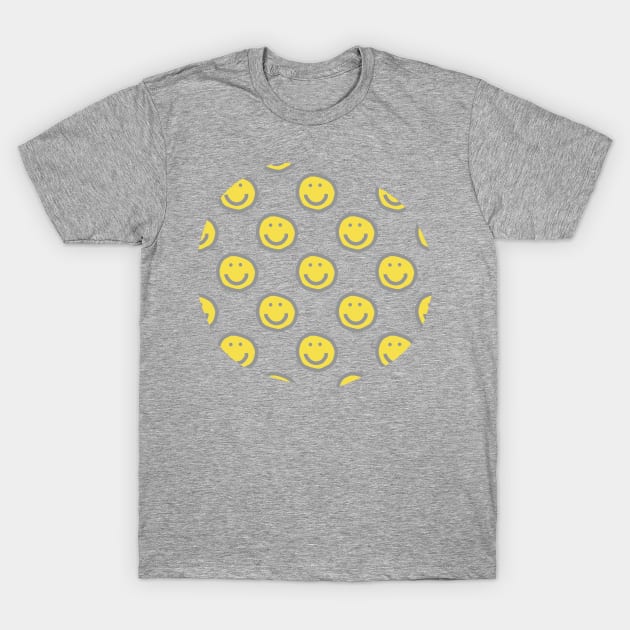 Illuminating Yellow Round Happy Face with Smile Pattern T-Shirt by ellenhenryart